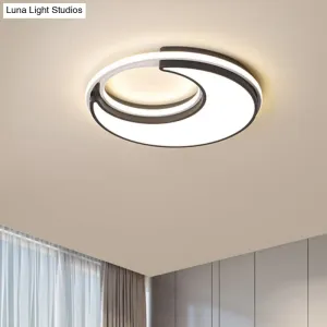 Black Minimalist LED Ceiling Lamp -Moon Flush Lighting Fixture for Bedroom, Acrylic Design, Warm/White Light