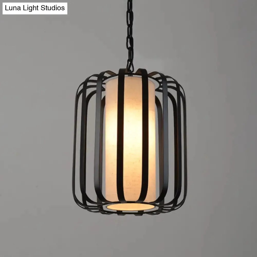 Black Retro Style Cylinder Pendant Light with Wire Cage for Dining Room