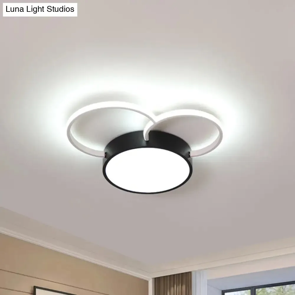 Black-White Round LED Flush Mount Ceiling Lamp, Modern Metal, Multiple Sizes (16"/19.5"/23.5") - Bedroom Lighting