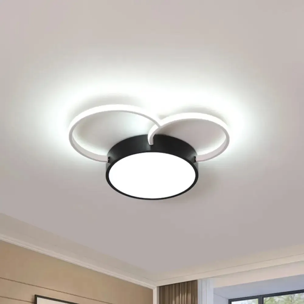 Black-White Round LED Flush Mount Ceiling Lamp, Modern Metal, Multiple Sizes (16"/19.5"/23.5") - Bedroom Lighting