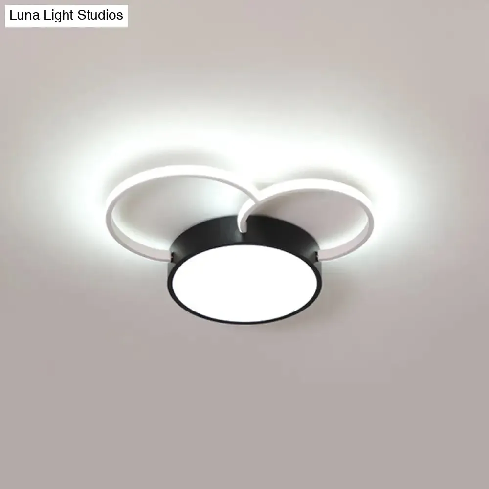 Black-White Round LED Flush Mount Ceiling Lamp, Modern Metal, Multiple Sizes (16"/19.5"/23.5") - Bedroom Lighting