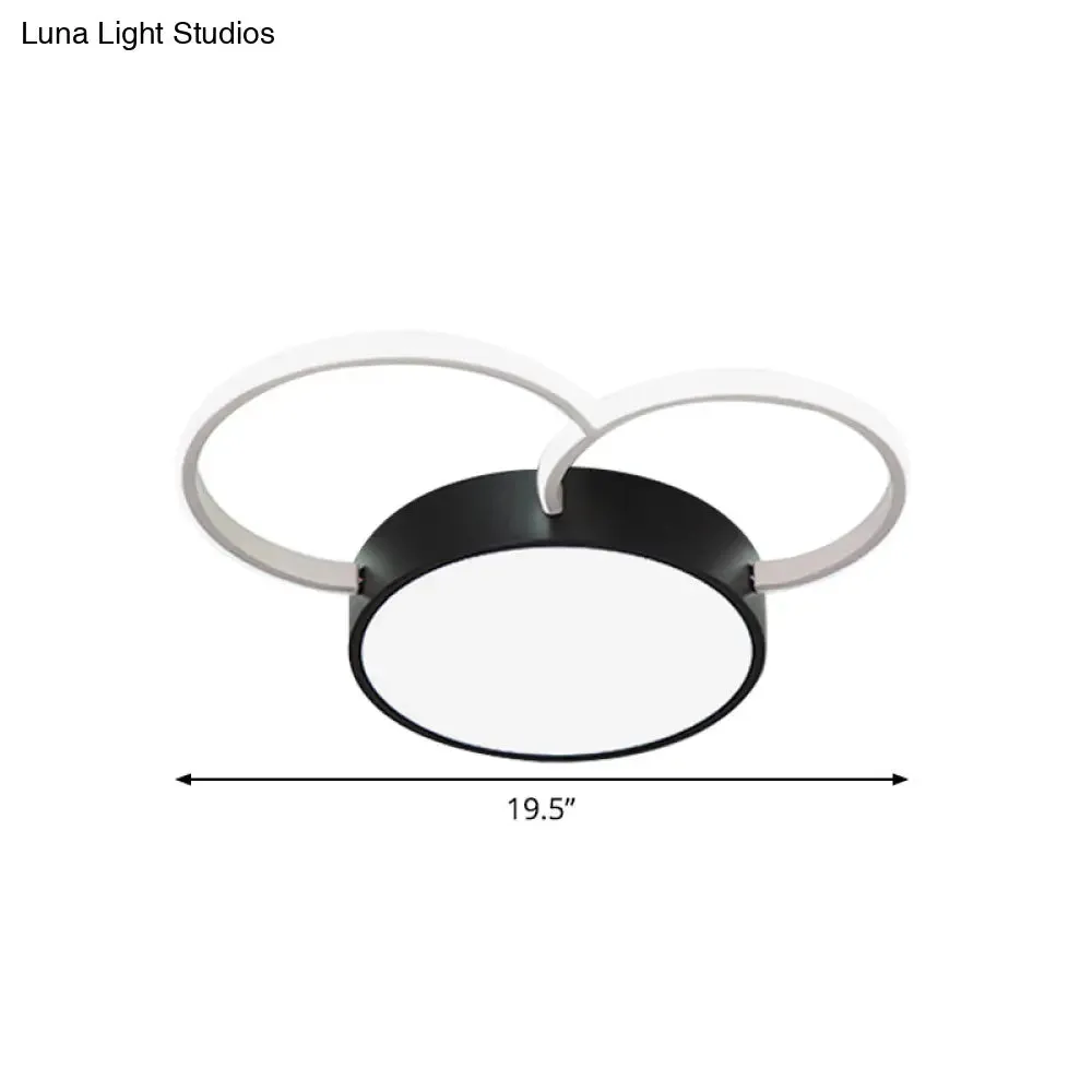 Black-White Round LED Flush Mount Ceiling Lamp, Modern Metal, Multiple Sizes (16"/19.5"/23.5") - Bedroom Lighting