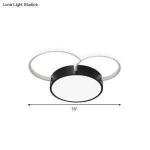 Black-White Round LED Flush Mount Ceiling Lamp, Modern Metal, Multiple Sizes (16"/19.5"/23.5") - Bedroom Lighting