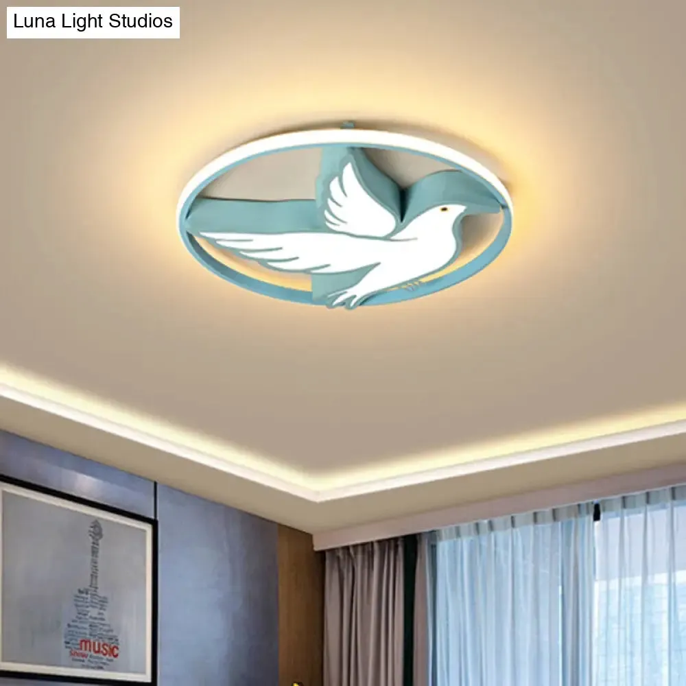 Blue Dove Macaron Acrylic LED Ceiling Light with Glow Ring Guard - Warm/White Flush Mount Lighting