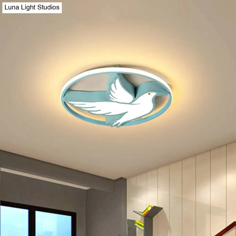 Blue Dove Macaron Acrylic LED Ceiling Light with Glow Ring Guard - Warm/White Flush Mount Lighting