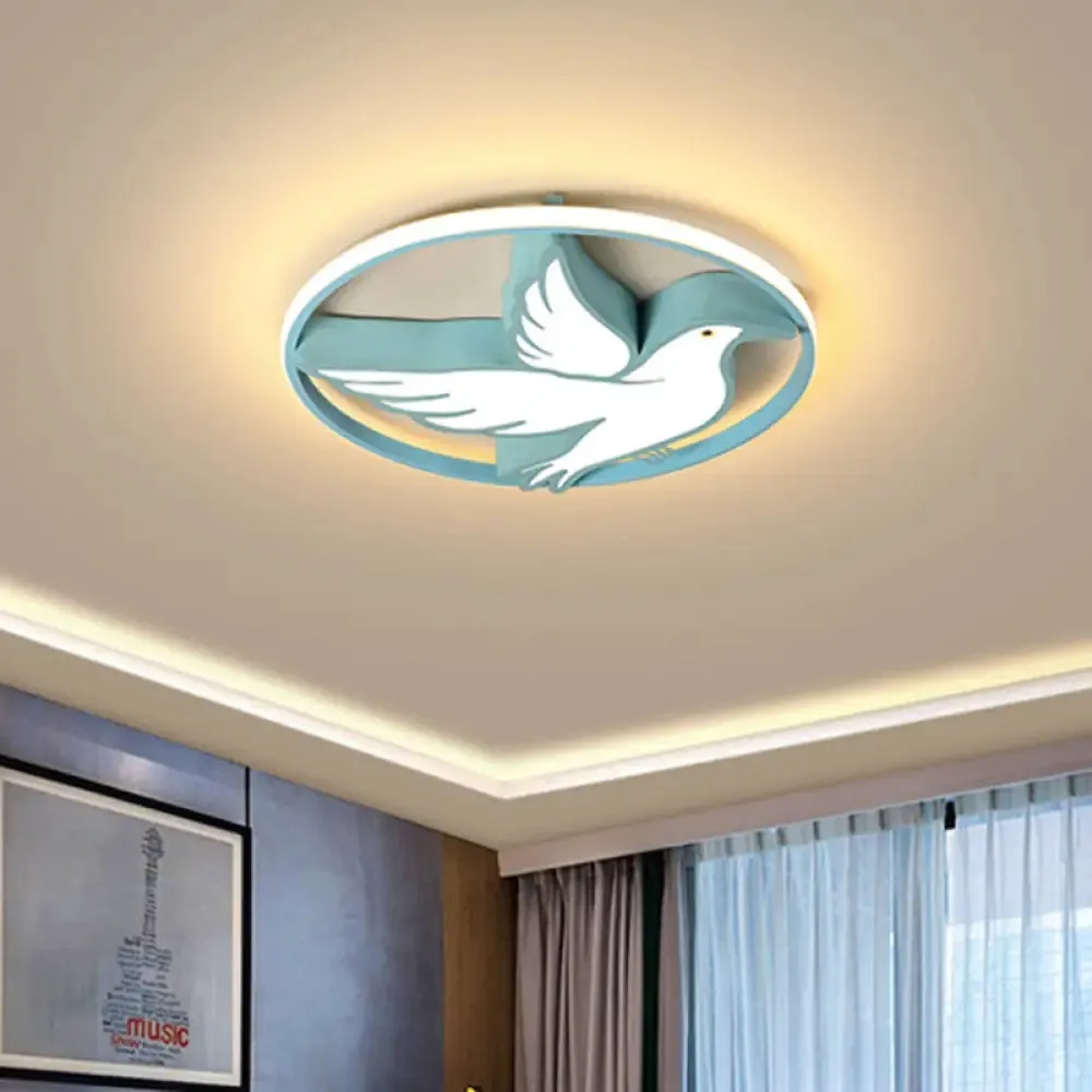 Blue Dove Macaron Acrylic LED Ceiling Light with Glow Ring Guard - Warm/White Flush Mount Lighting