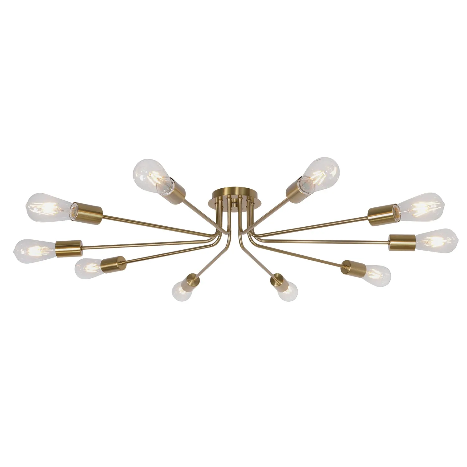 BONLICHT  10 Light Sputnik Chandelier Mid Century Brass Industrial Flush Mount Ceiling Light