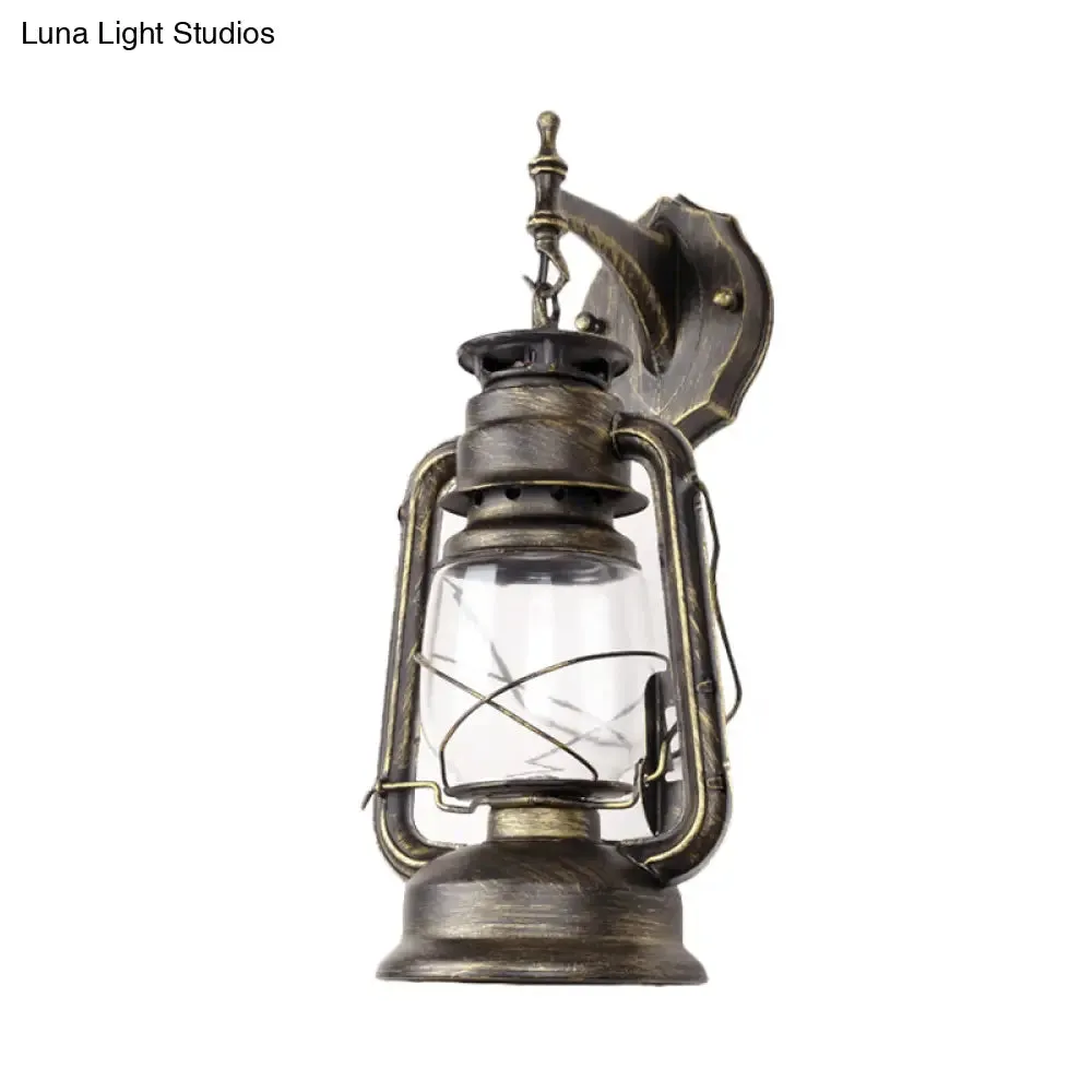 Bronze/Black Nautical Wall Light with Transparent Glass and Kerosene Style for Foyer Decoration