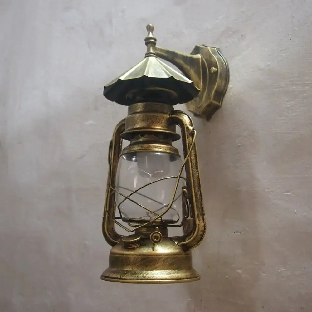 Bronze/Black Nautical Wall Light with Transparent Glass and Kerosene Style for Foyer Decoration