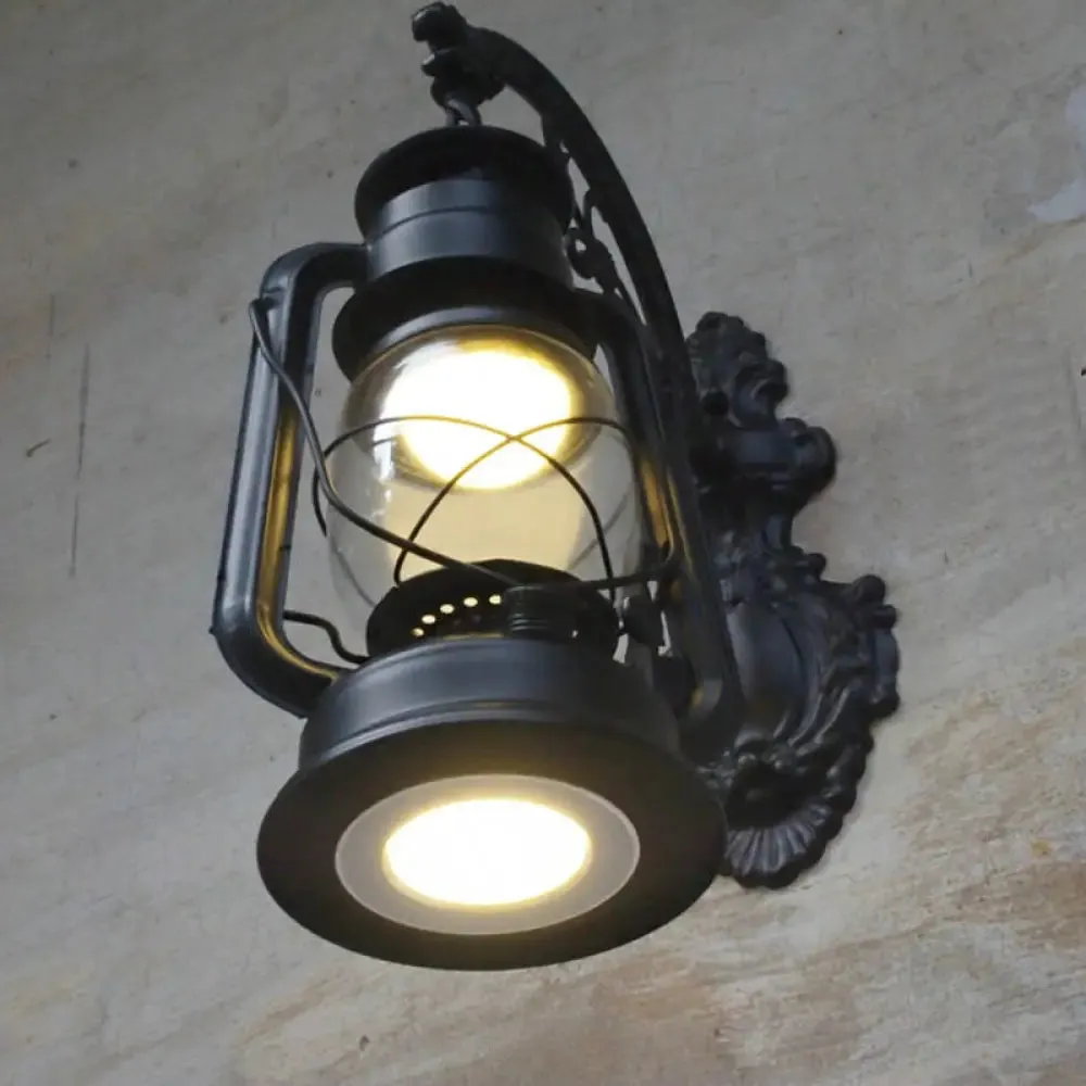 Bronze/Black Nautical Wall Light with Transparent Glass and Kerosene Style for Foyer Decoration