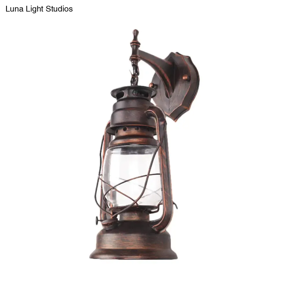 Bronze/Black Nautical Wall Light with Transparent Glass and Kerosene Style for Foyer Decoration