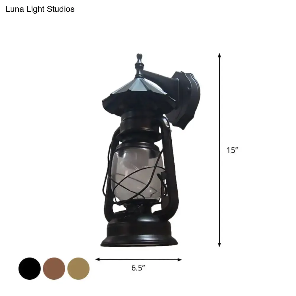 Bronze/Black Nautical Wall Light with Transparent Glass and Kerosene Style for Foyer Decoration