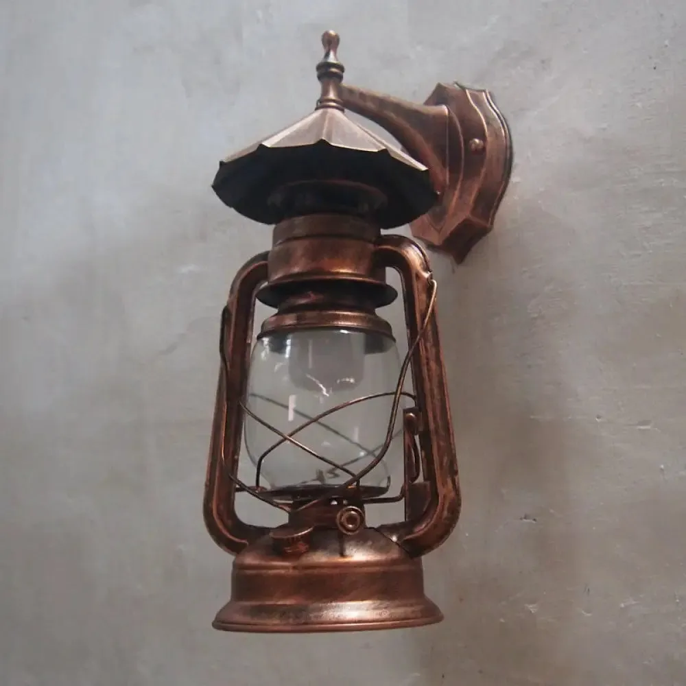 Bronze/Black Nautical Wall Light with Transparent Glass and Kerosene Style for Foyer Decoration