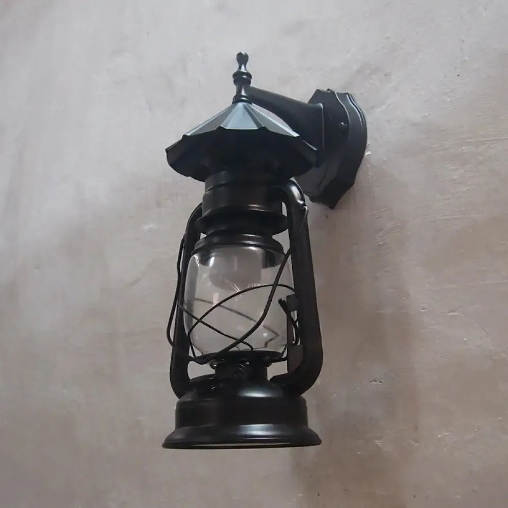 Bronze/Black Nautical Wall Light with Transparent Glass and Kerosene Style for Foyer Decoration