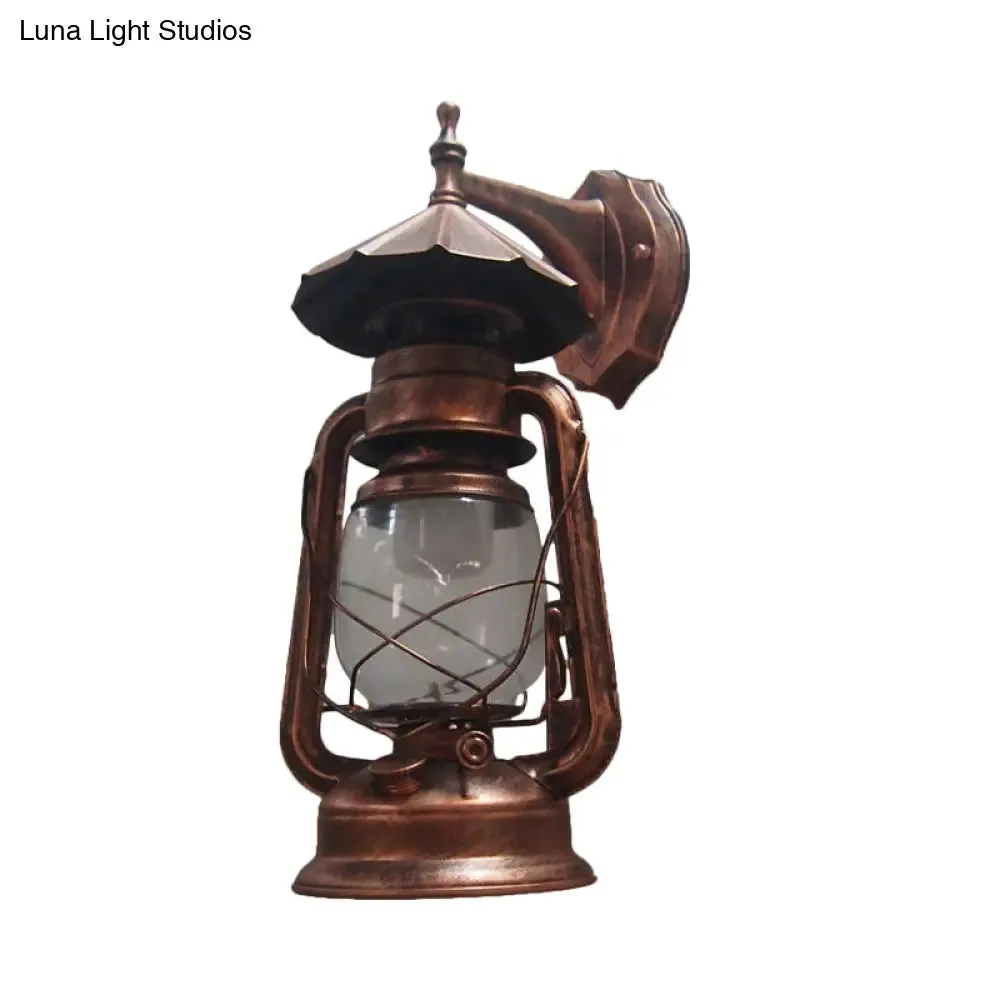 Bronze/Black Nautical Wall Light with Transparent Glass and Kerosene Style for Foyer Decoration