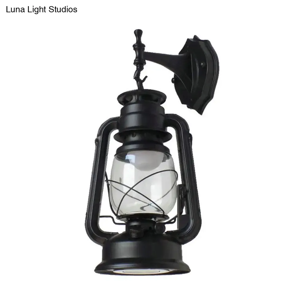 Bronze/Black Nautical Wall Light with Transparent Glass and Kerosene Style for Foyer Decoration