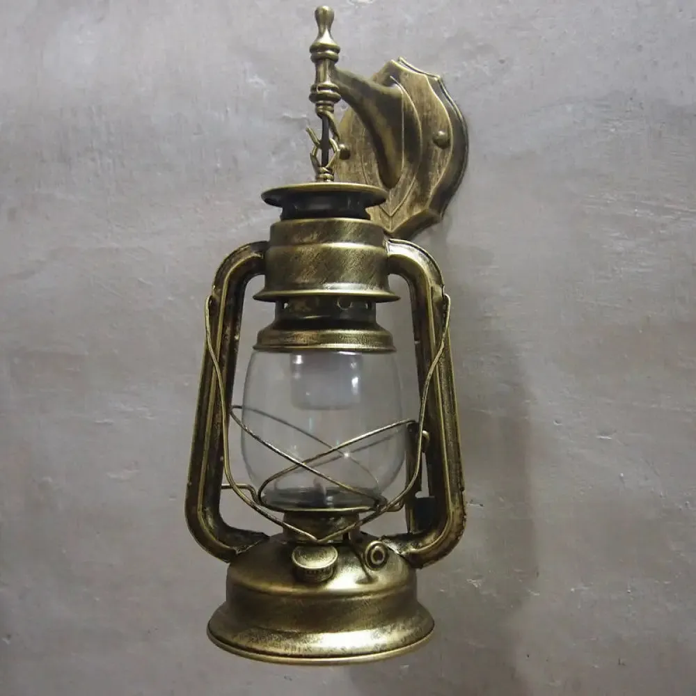 Bronze/Black Nautical Wall Light with Transparent Glass and Kerosene Style for Foyer Decoration