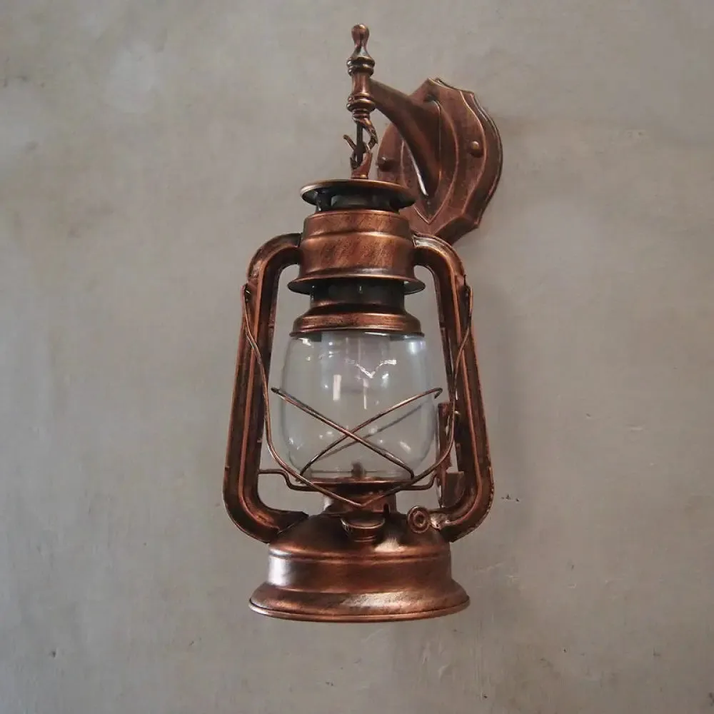 Bronze/Black Nautical Wall Light with Transparent Glass and Kerosene Style for Foyer Decoration