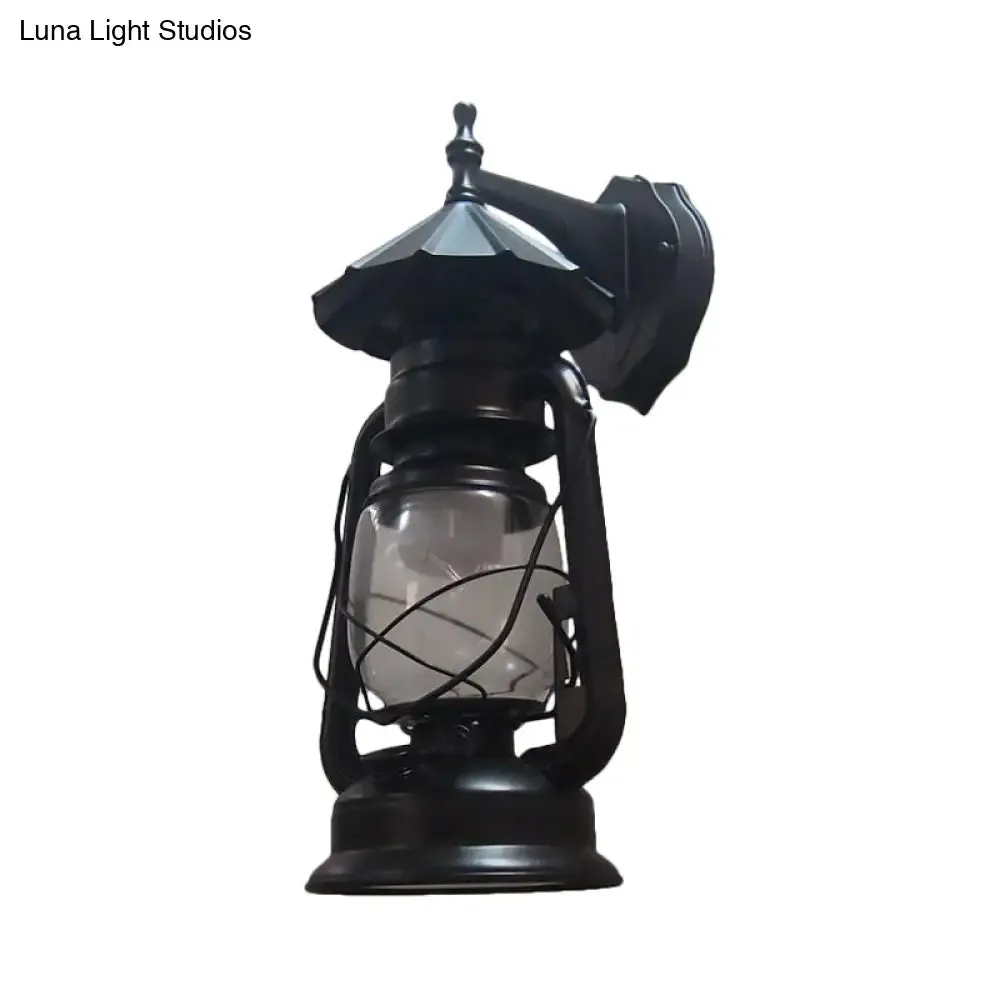 Bronze/Black Nautical Wall Light with Transparent Glass and Kerosene Style for Foyer Decoration