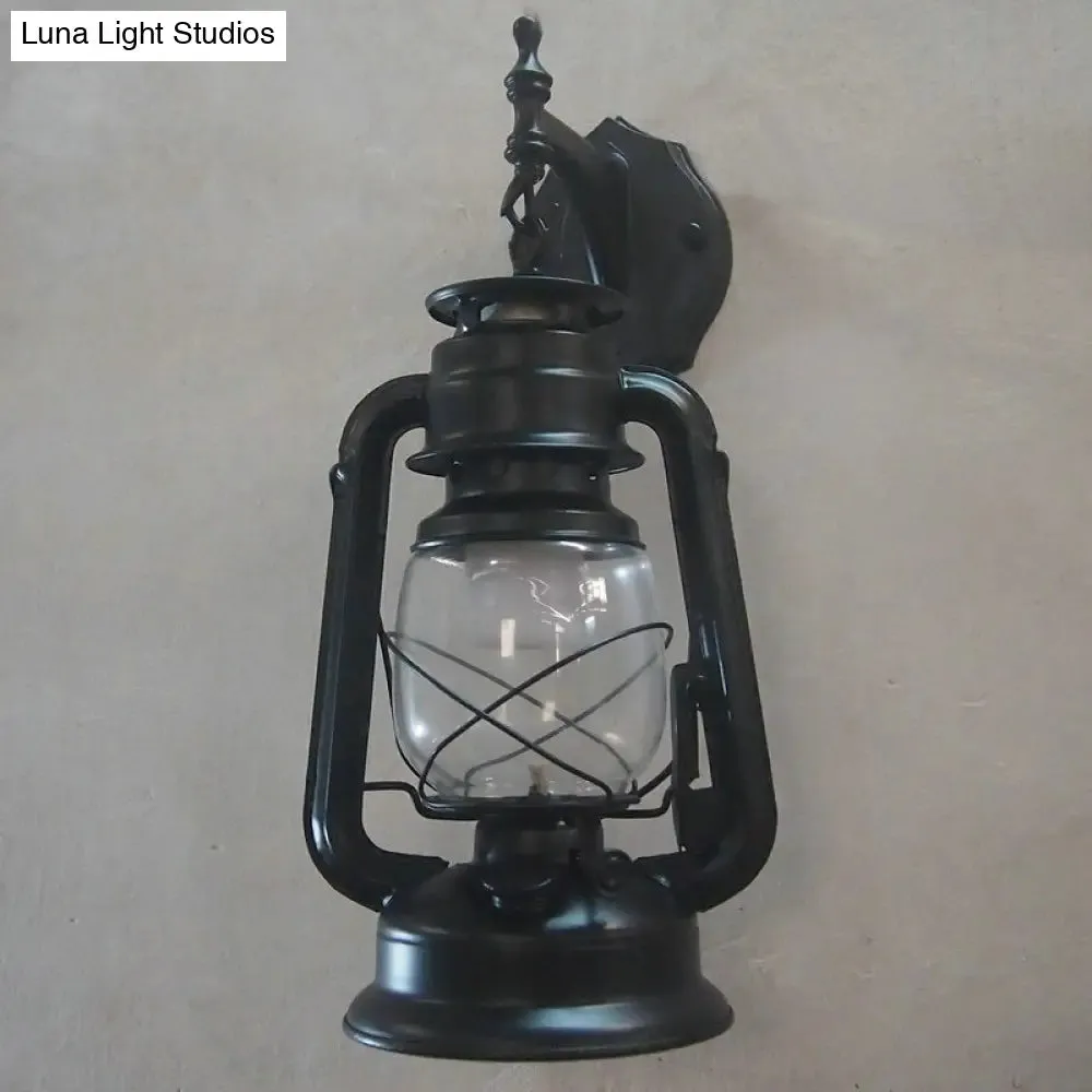 Bronze/Black Nautical Wall Light with Transparent Glass and Kerosene Style for Foyer Decoration