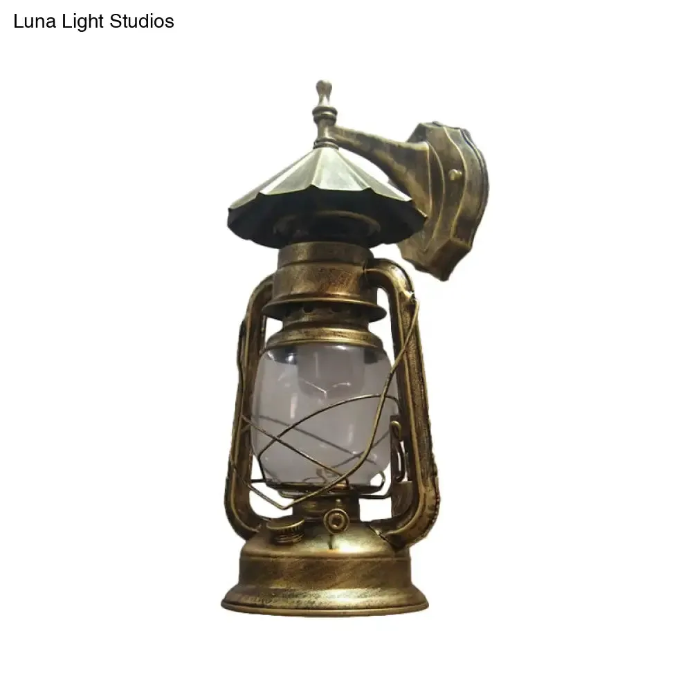 Bronze/Black Nautical Wall Light with Transparent Glass and Kerosene Style for Foyer Decoration