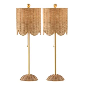 Cape 27.5" Coastal Bohemian Rattan/Iron Scalloped Buffet LED Table Lamp with Pull Chain (Set of 2)