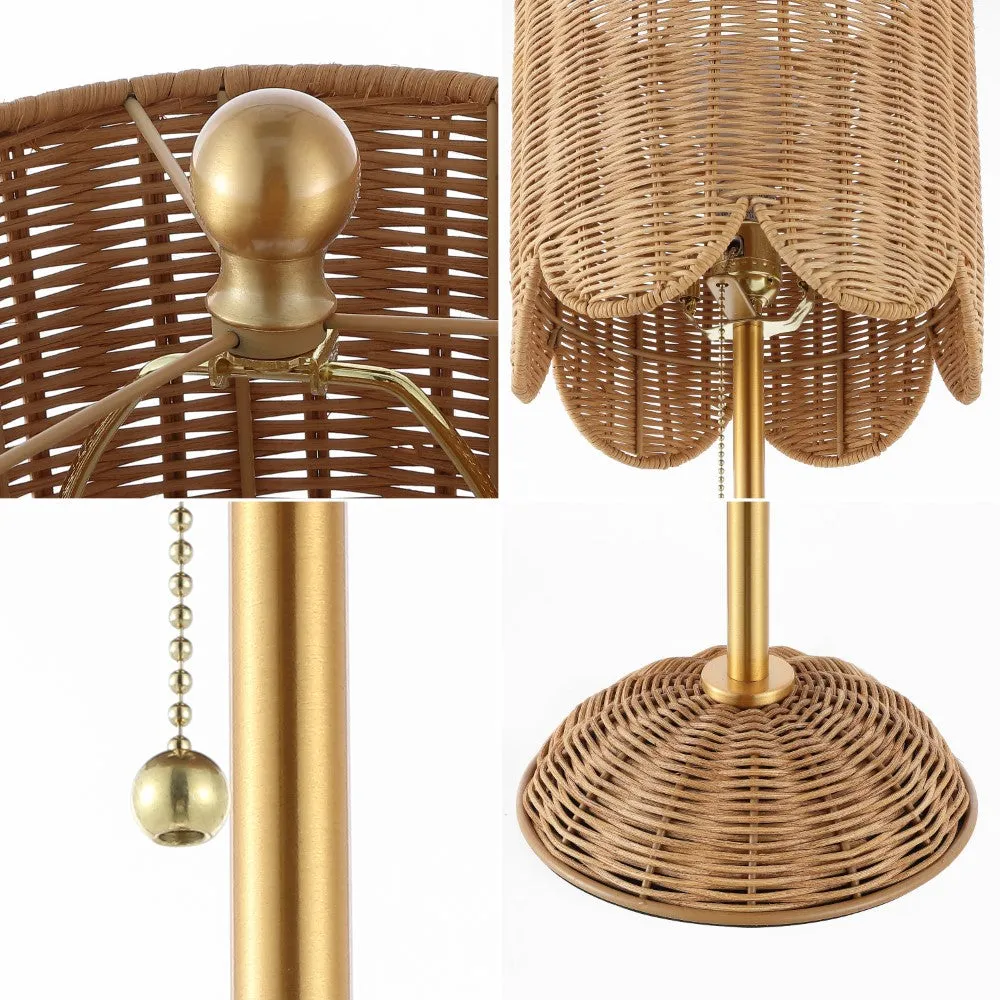 Cape 27.5" Coastal Bohemian Rattan/Iron Scalloped Buffet LED Table Lamp with Pull Chain (Set of 2)