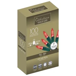 Celebrations Gold LED Mini Red 100 ct String Christmas Lights 33 ft.