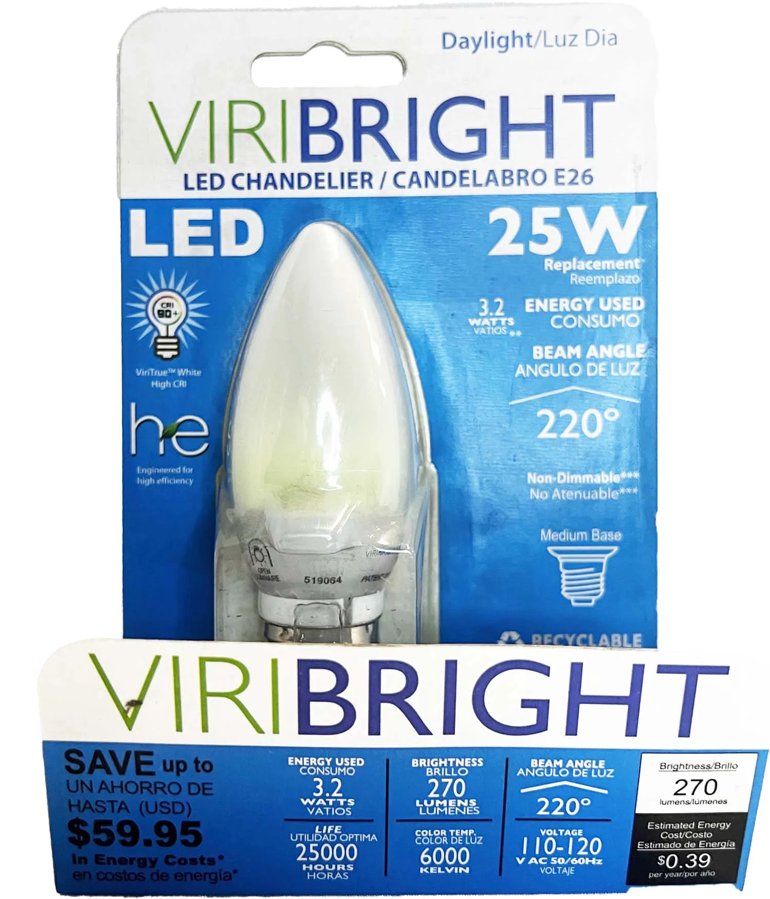 Chandelier 25-Watt Equivalent B11 E26 Frosted LED Light Bulb