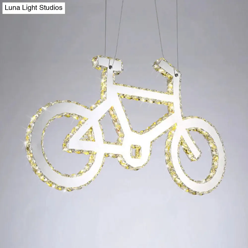 Chrome Bicycle Living Room Pendulum LED Crystal Chandelier Light