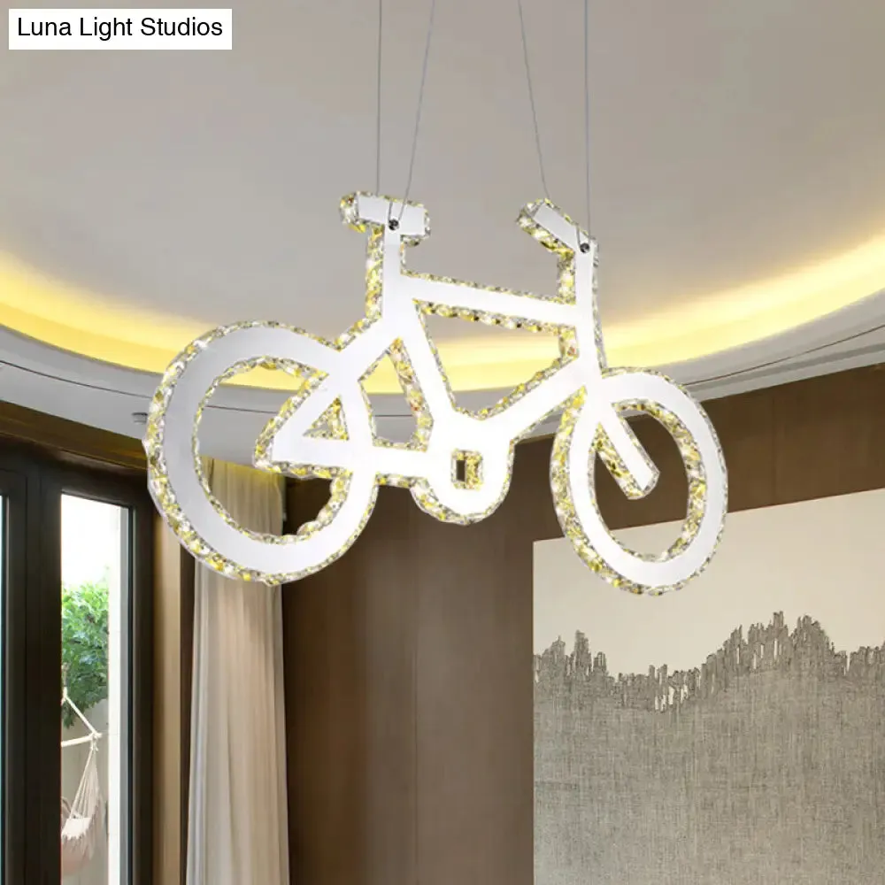 Chrome Bicycle Living Room Pendulum LED Crystal Chandelier Light