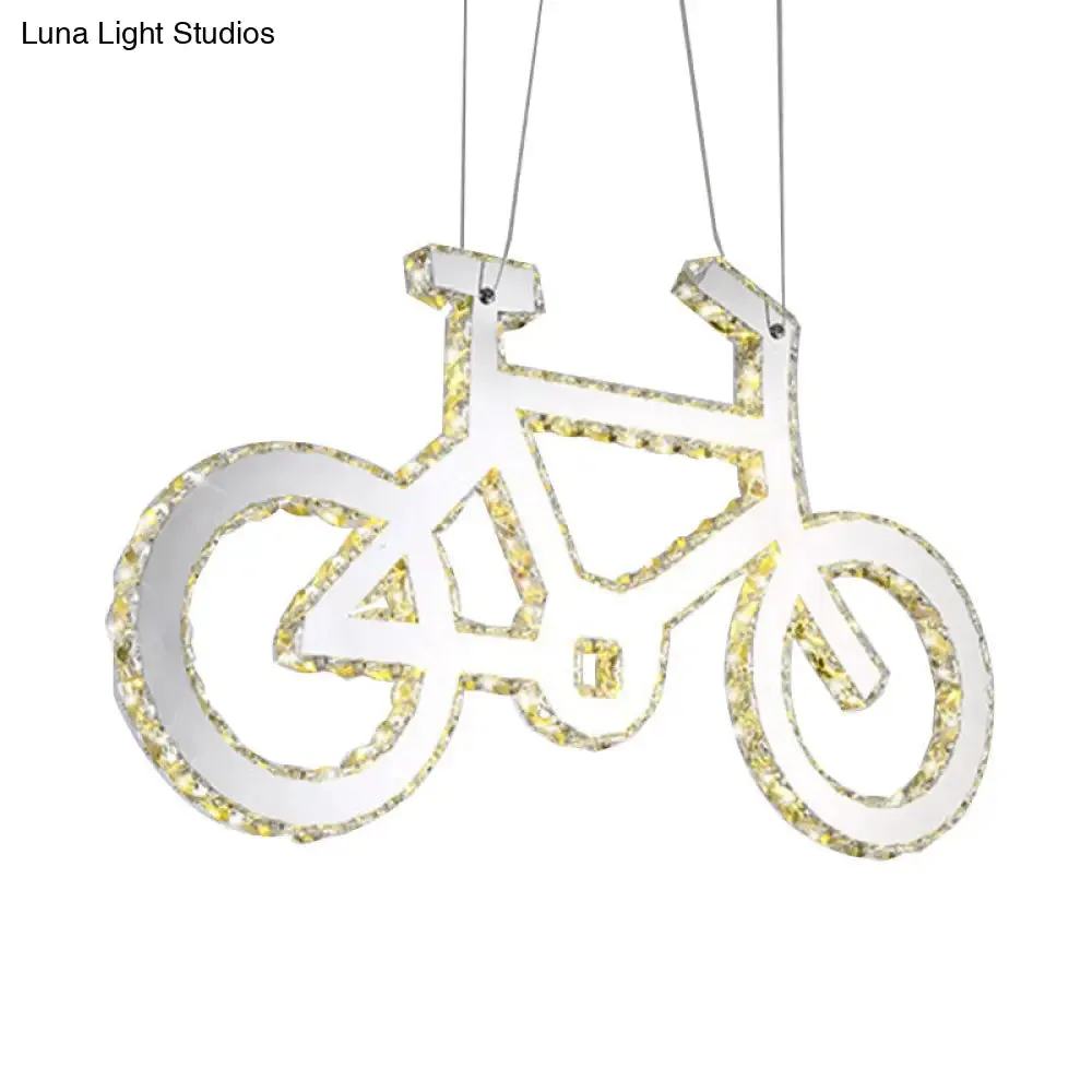 Chrome Bicycle Living Room Pendulum LED Crystal Chandelier Light