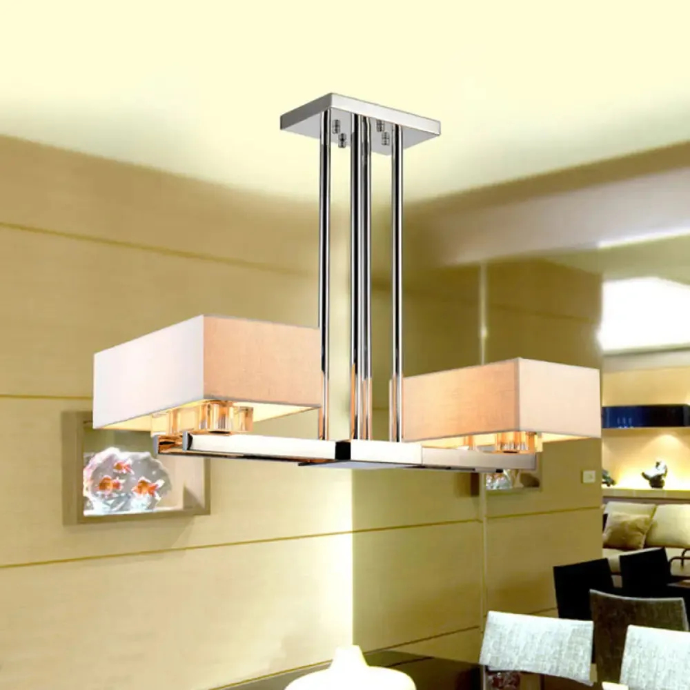 Chrome Pendant Light with Fabric Shade - Rectangular Design, Classic Island Lamp for Dining Room - 2/4/6 Bulbs.