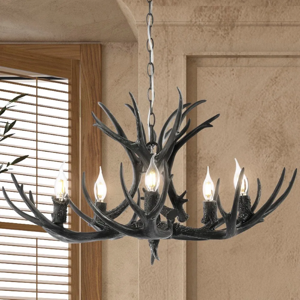 Cindy 30" Adjustable Resin Antler 5-Light LED Chandelier