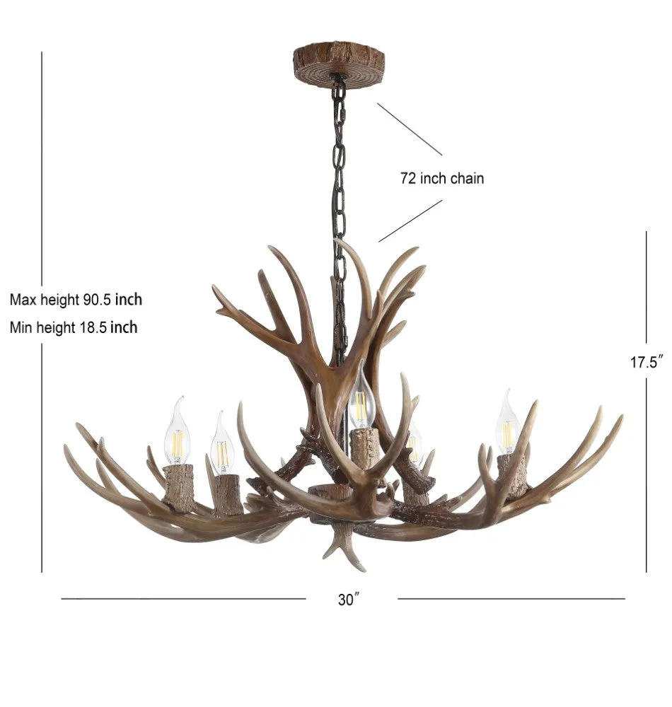 Cindy 30" Adjustable Resin Antler 5-Light LED Chandelier