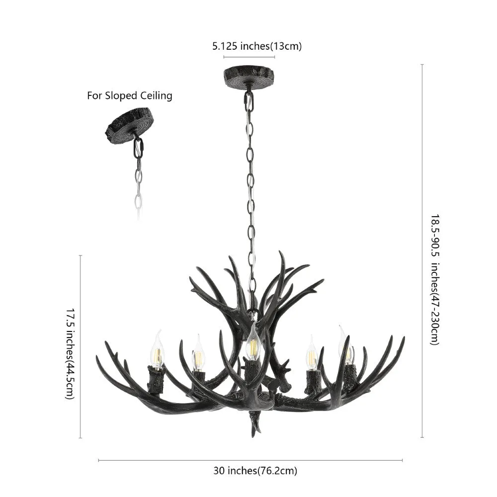 Cindy 30" Adjustable Resin Antler 5-Light LED Chandelier