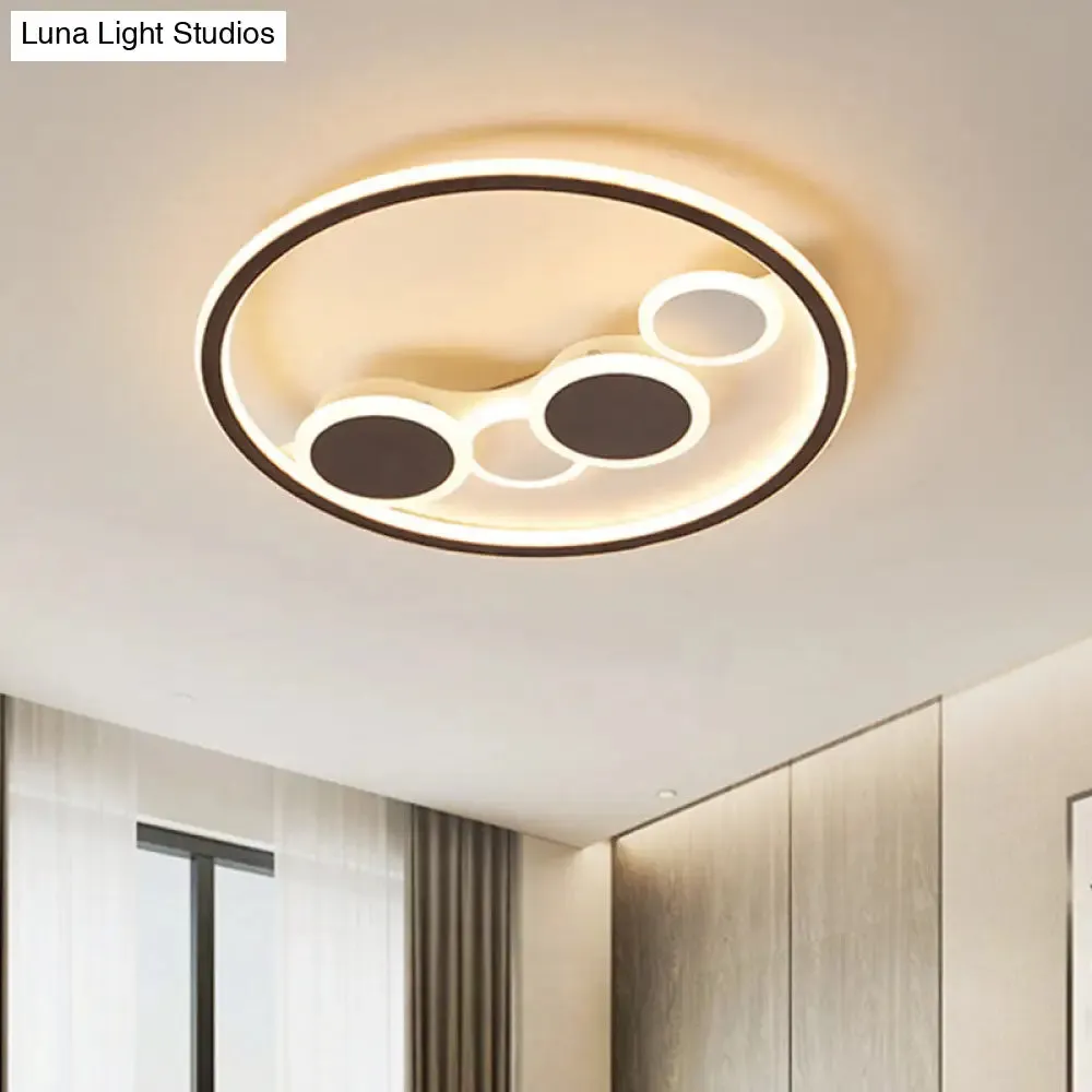 Circle Acrylic LED Flush Mount Ceiling Lamp - Modern Coffee Design with Dimmable Warm/White Light and Remote Control - 18.5"/23" Width