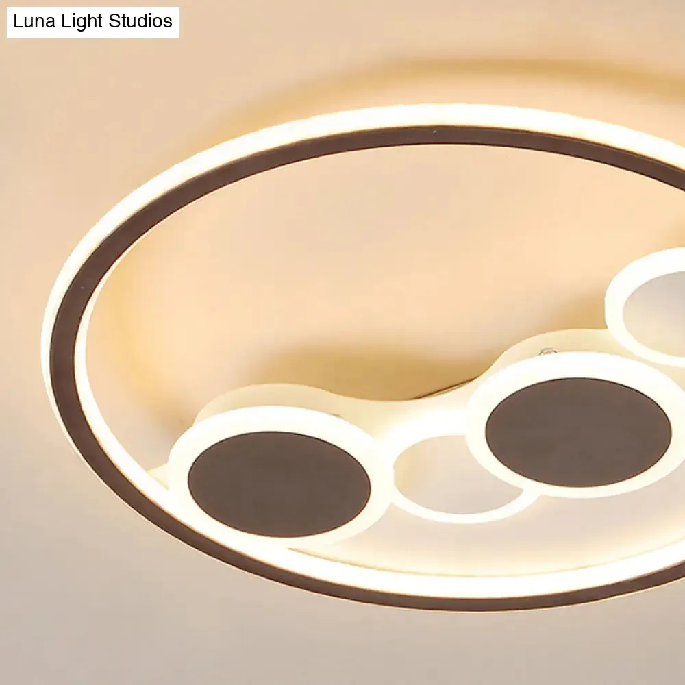 Circle Acrylic LED Flush Mount Ceiling Lamp - Modern Coffee Design with Dimmable Warm/White Light and Remote Control - 18.5"/23" Width