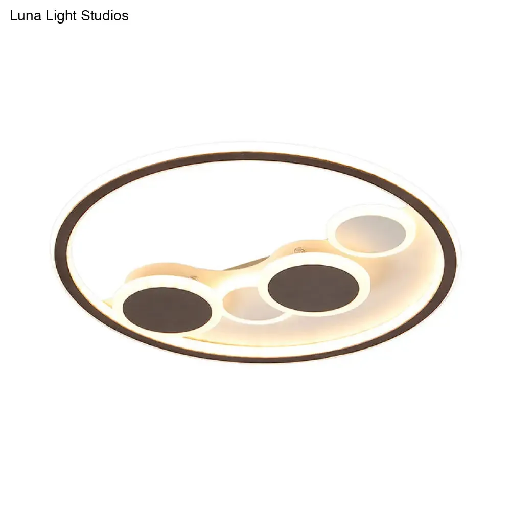 Circle Acrylic LED Flush Mount Ceiling Lamp - Modern Coffee Design with Dimmable Warm/White Light and Remote Control - 18.5"/23" Width