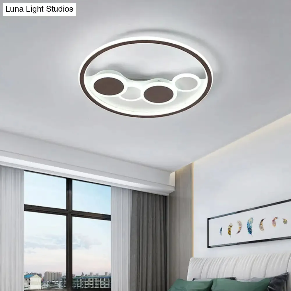 Circle Acrylic LED Flush Mount Ceiling Lamp - Modern Coffee Design with Dimmable Warm/White Light and Remote Control - 18.5"/23" Width