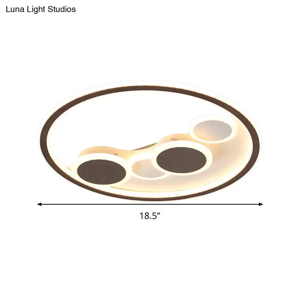 Circle Acrylic LED Flush Mount Ceiling Lamp - Modern Coffee Design with Dimmable Warm/White Light and Remote Control - 18.5"/23" Width