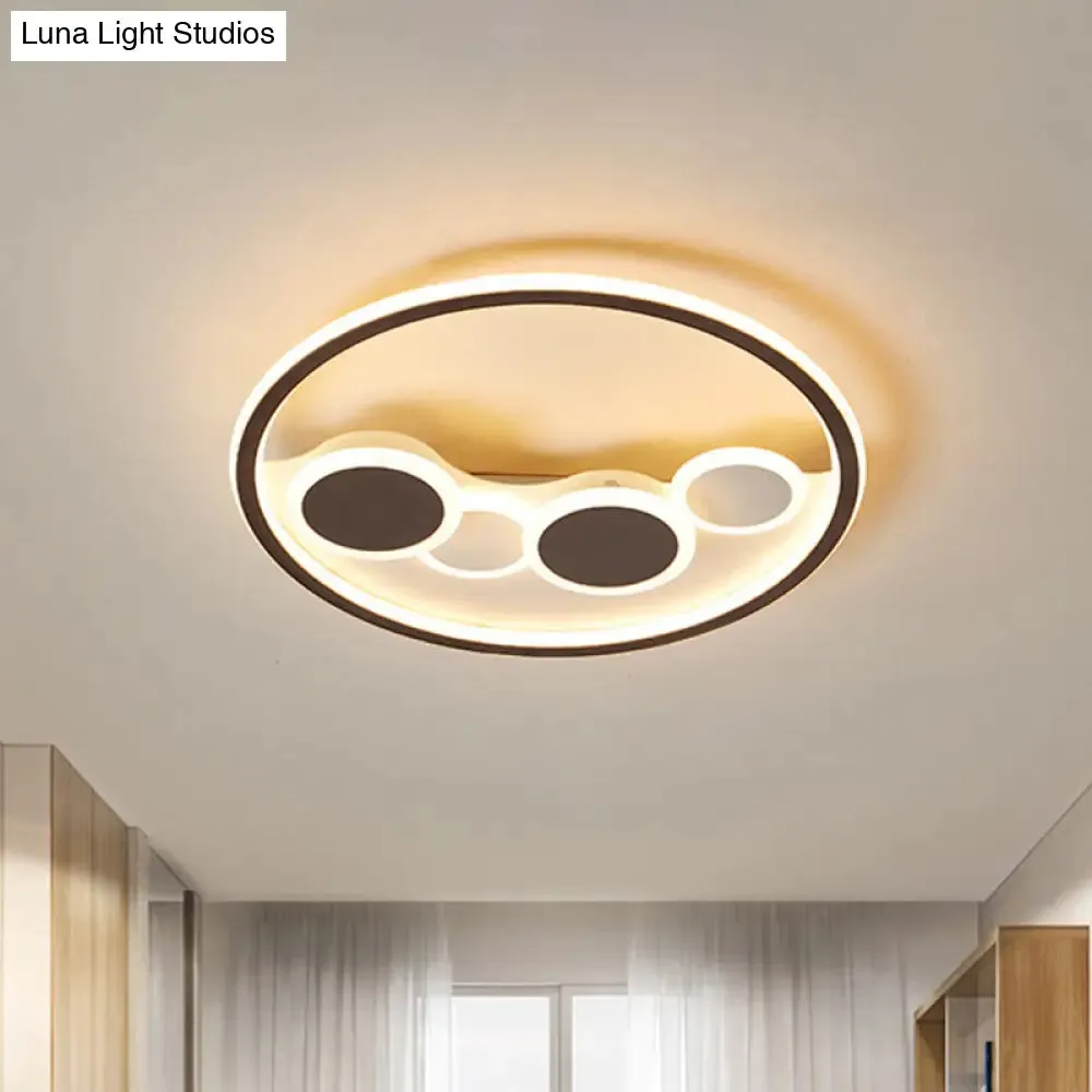 Circle Acrylic LED Flush Mount Ceiling Lamp - Modern Coffee Design with Dimmable Warm/White Light and Remote Control - 18.5"/23" Width