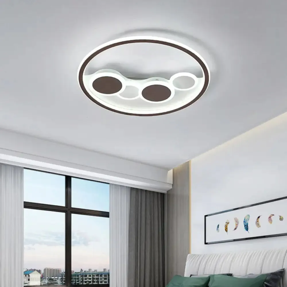 Circle Acrylic LED Flush Mount Ceiling Lamp - Modern Coffee Design with Dimmable Warm/White Light and Remote Control - 18.5"/23" Width