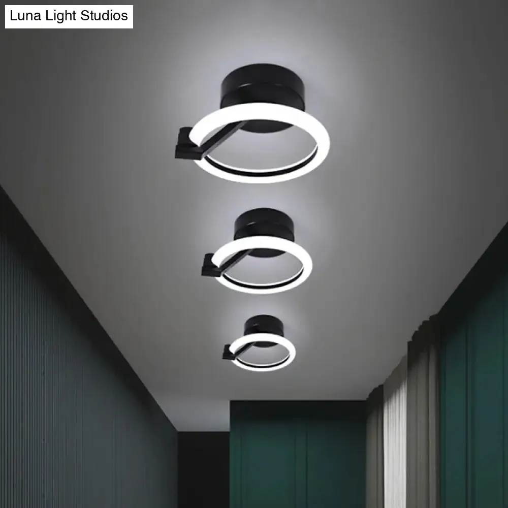 Circular Semi Flush Mount Minimalist Metal LED Flush Light Fixture - Black/Gold (Warm/White Light)