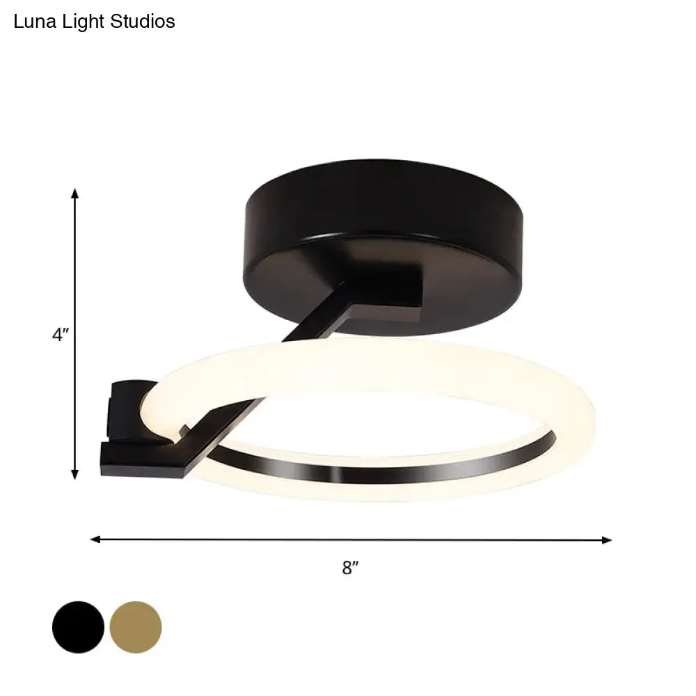 Circular Semi Flush Mount Minimalist Metal LED Flush Light Fixture - Black/Gold (Warm/White Light)