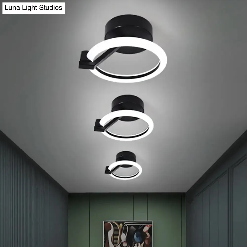 Circular Semi Flush Mount Minimalist Metal LED Flush Light Fixture - Black/Gold (Warm/White Light)