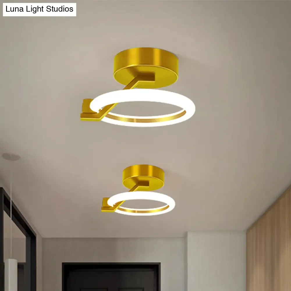 Circular Semi Flush Mount Minimalist Metal LED Flush Light Fixture - Black/Gold (Warm/White Light)