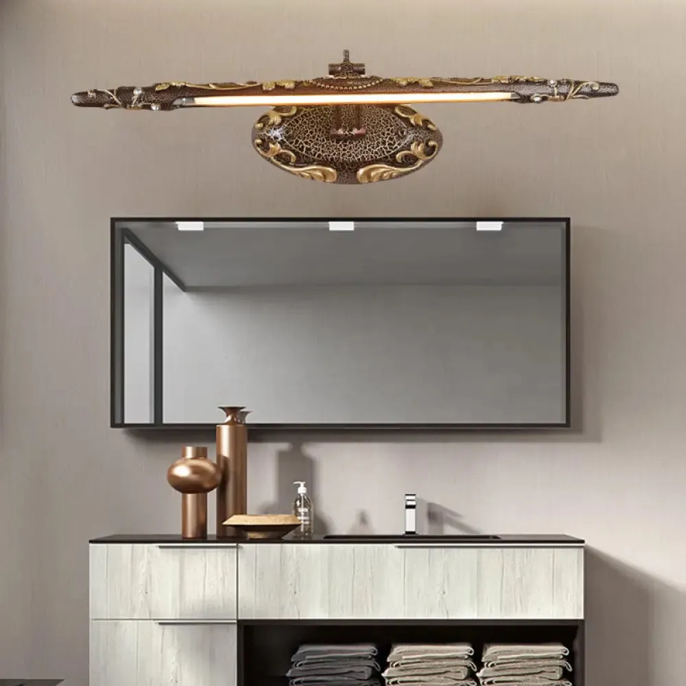 Classic Metal LED Bathroom Sconce in White/Warm Light - Brown Elongated Vanity Light Fixture, 19.5"/23.5"/26" Wide