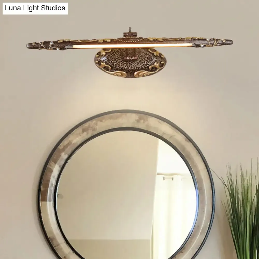 Classic Metal LED Bathroom Sconce in White/Warm Light - Brown Elongated Vanity Light Fixture, 19.5"/23.5"/26" Wide