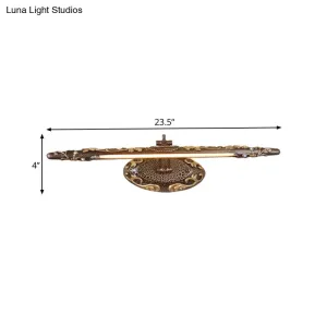 Classic Metal LED Bathroom Sconce in White/Warm Light - Brown Elongated Vanity Light Fixture, 19.5"/23.5"/26" Wide